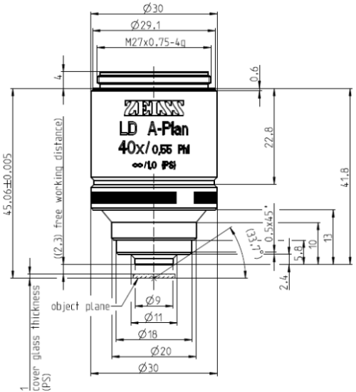 蔡司長工作距離物鏡Objective LD A-Plan 5x/0.15 Ph1 M27