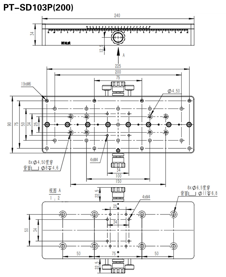 PT-SD103P手動平移臺 精密位移臺 單軸X軸滑臺 燕尾副導(dǎo)軌 75行程
